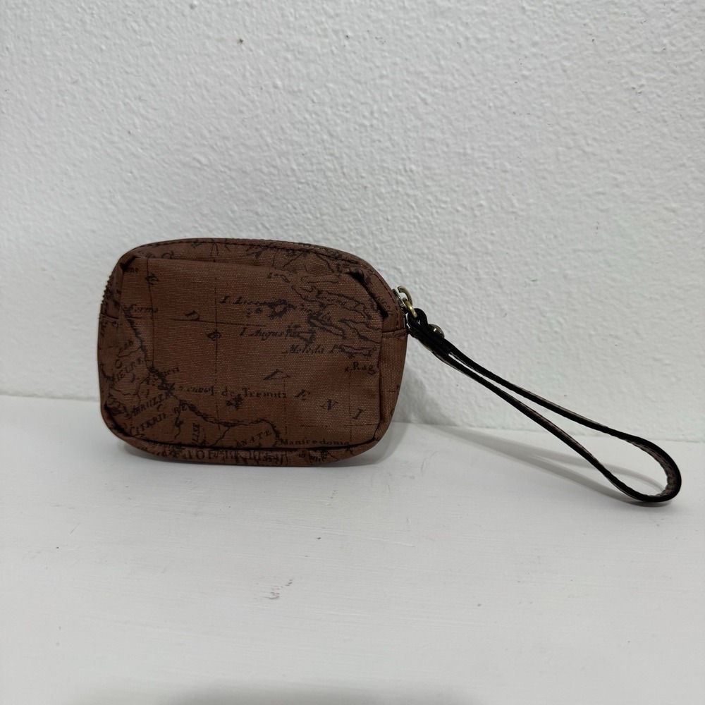 Patricia Nash Brown Leather Signature Map Small Zipper Pouch‎